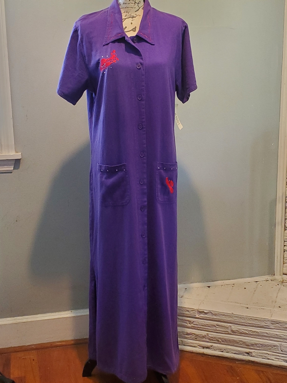 Vtg Red Hat Society H And J Purple Maxi Embrodiered W Rhinstone NWT"Grandmacore"